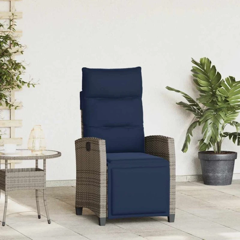 vidaXL Havestol med Lænefunktion og Sidebord, Polyrattan Grå