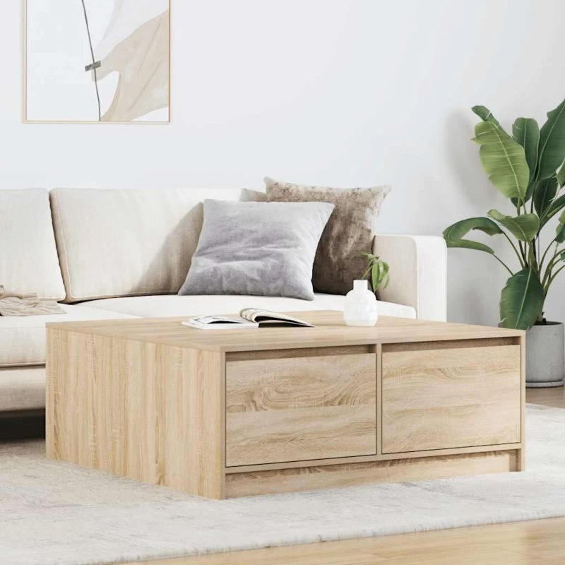 vidaXL Sofabord med skuffer 100x100x40 cm Sonoma-eg