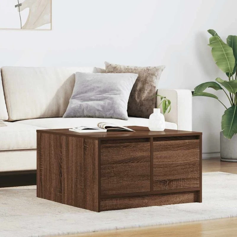 vidaXL Sofabord med Skuffer 70,5x70x40 cm Brun Eg