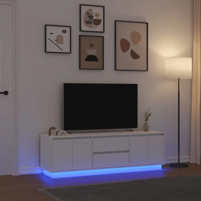 vidaXL tv-bord med LED-lys 160,5x41x50 cm hvid