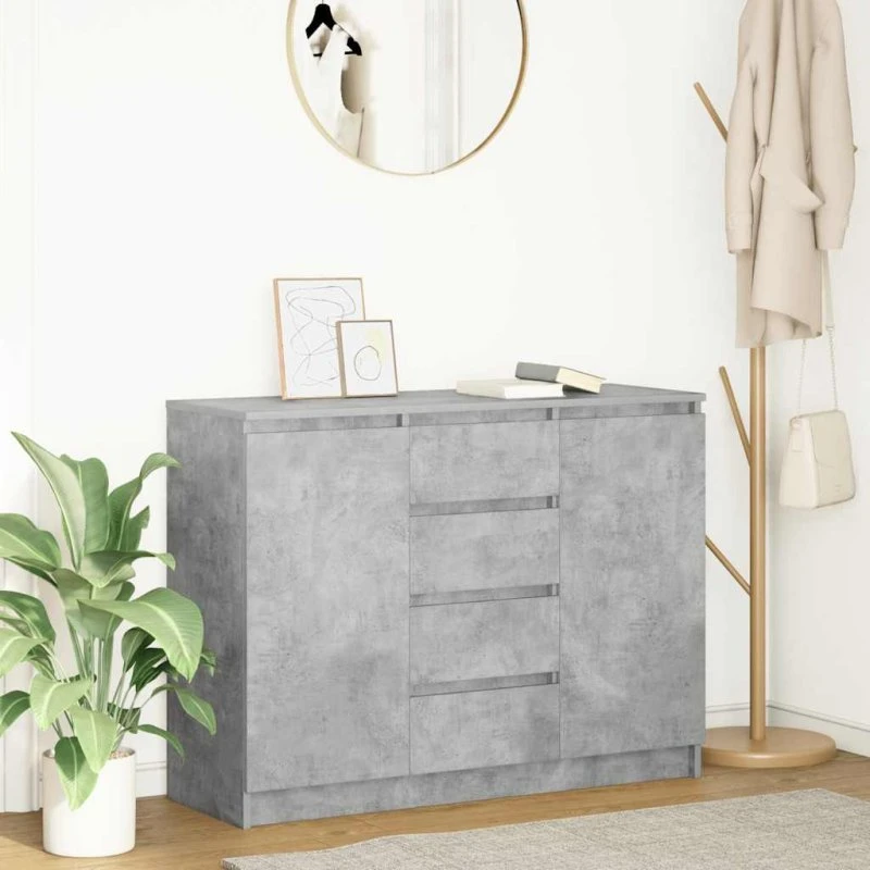 vidaXL Skænk med Skuffer 100,5x35x76 cm, Konstrueret Træ, Betongrå