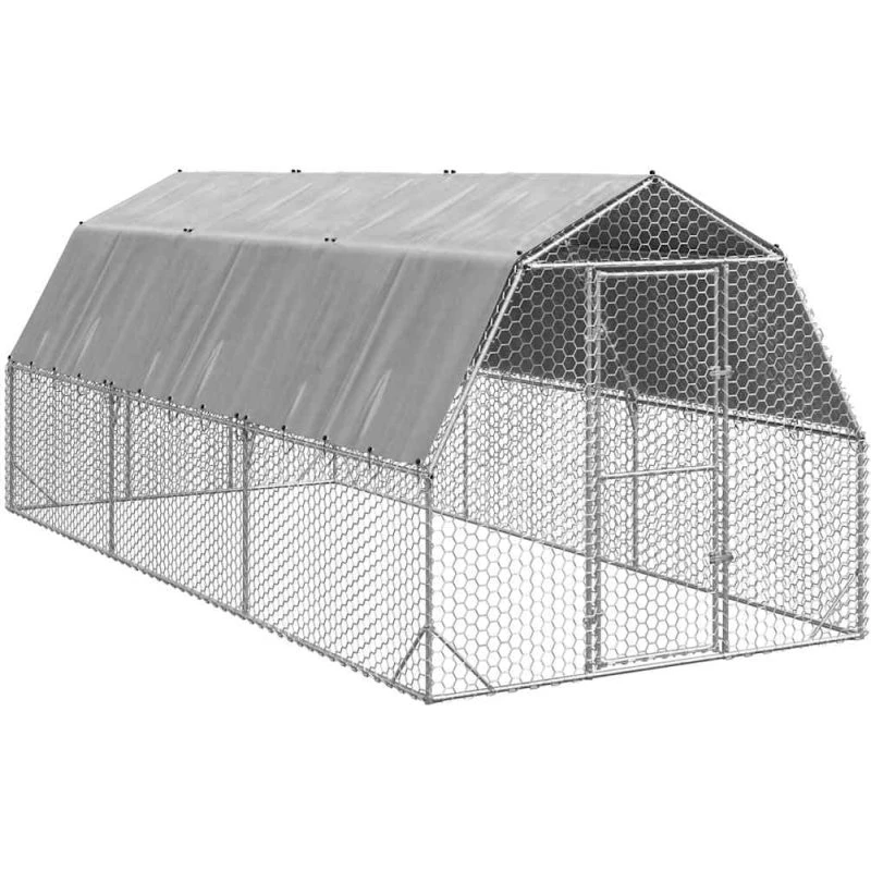 vidaXL Hønsegård 2,5x6x2,25 m med tag, galvaniseret stål