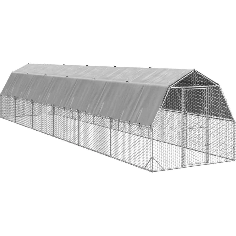 vidaXL Hønsegård 2,5x12x2,25 m med tag, galvaniseret stål