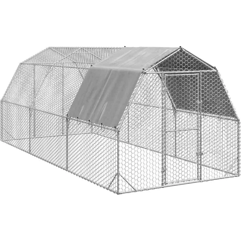 vidaXL Hønsegård 2,5x6x2,25 m med tag, galvaniseret stål