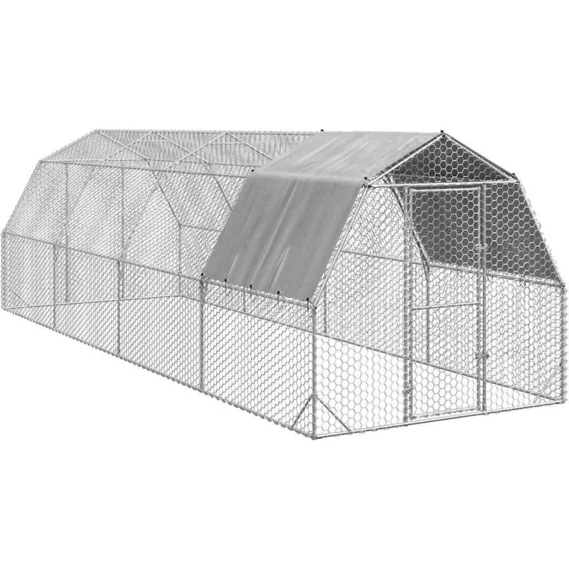 vidaXL Hønsegård 2,5x8x2,25 m med tag, galvaniseret stål