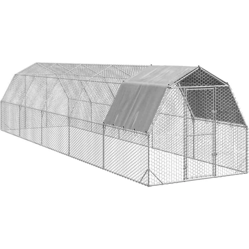 vidaXL Hønsegård 2,5x10x2,25 m med tag, galvaniseret stål