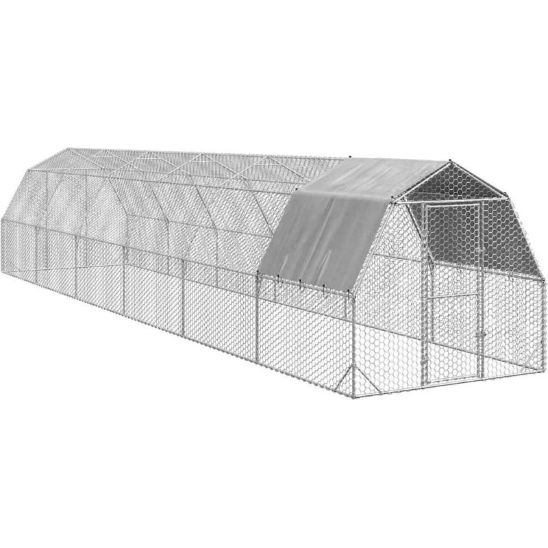 vidaXL Hønsegård 2,5x12x2,25 m med tag, galvaniseret stål