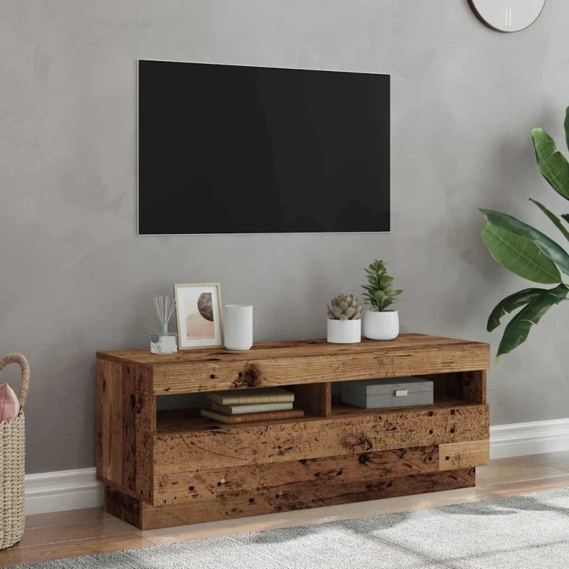 vidaXL Tv-bord 100x35x40 cm konstrueret træ med LED-lys
