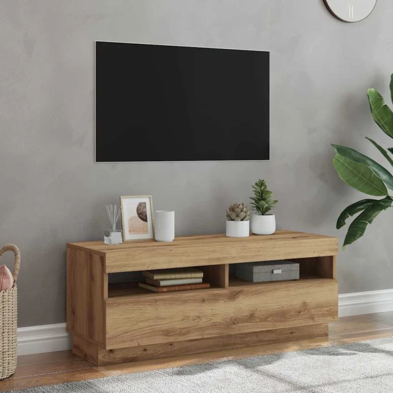 vidaXL Tv-bord 100x35x40 cm med LED-lys i konstrueret træ