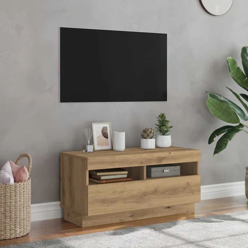 vidaXL Tv-bord med LED-lys 80x35x40 cm konstrueret træ