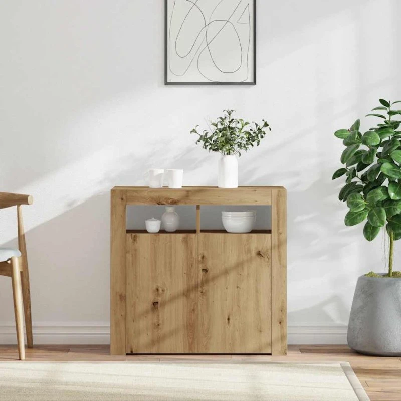 vidaXL Skænk med LED-lys 80x35x75 cm konstrueret træ