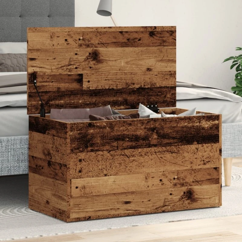 vidaXL Opbevaringskasse 84x42x46 cm Konstrueret Træ Antikt Trælook