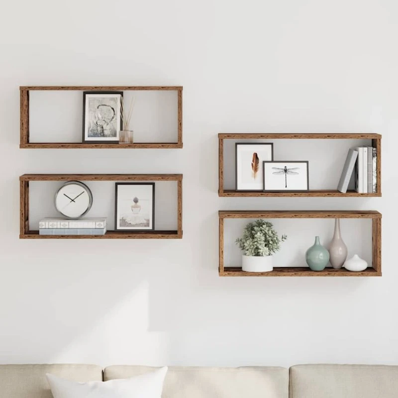 vidaXL væghylder 4 stk. 60x15x23 cm sort konstrueret træ