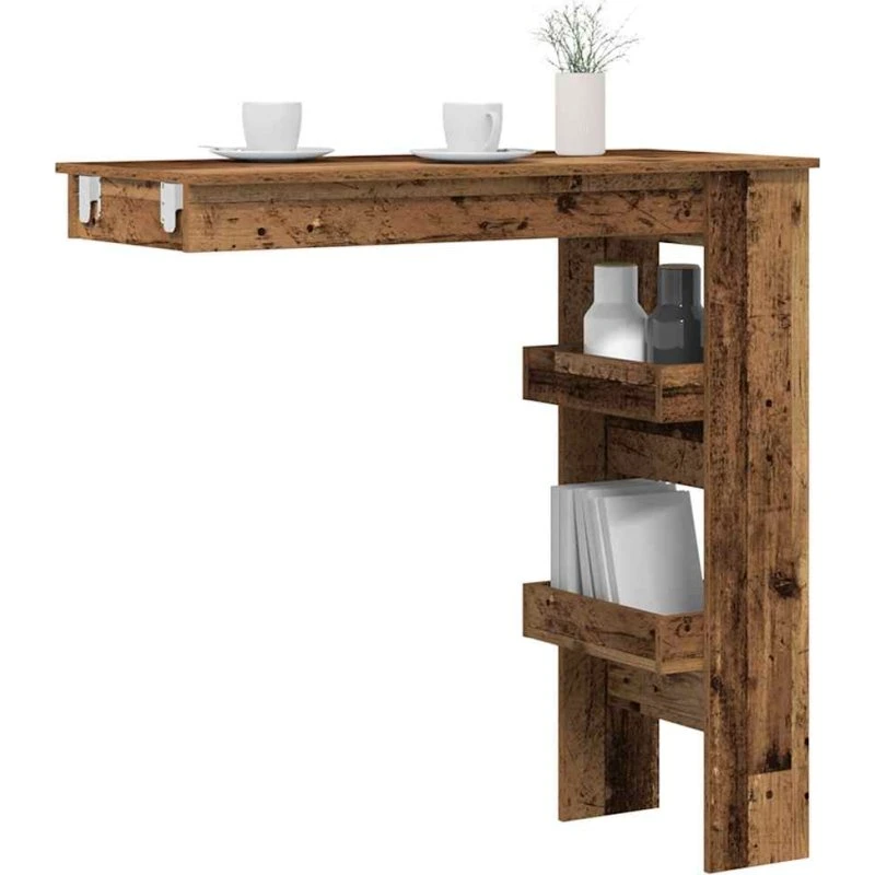 vidaXL Væghængt barbord 102x45x103,5 cm antikt træ
