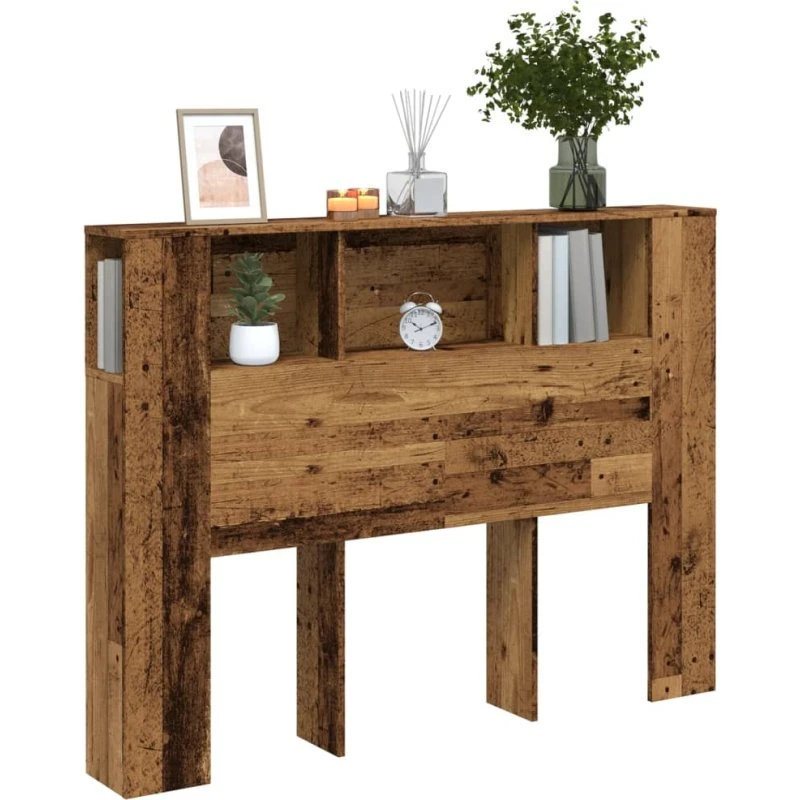 vidaXL Sengegavl med Opbevaring 140x18,5x102,5 cm, Konstrueret Træ, Antik