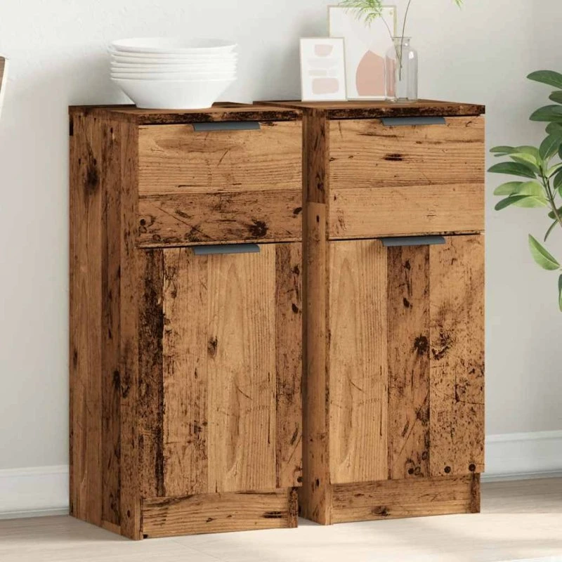 vidaXL Skænke 2 stk. 30x30x70 cm Konstrueret Træ Antikt Træ