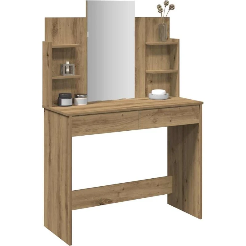 vidaXL Makeupbord med spejl 96x39x142 cm, kunsteg