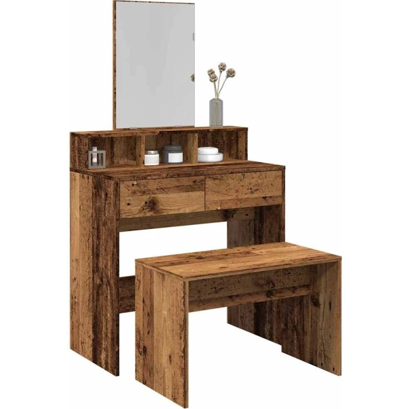 vidaXL Skammel til Makeupbord 70x35x45 cm Konstrueret Træ Antikt Træ