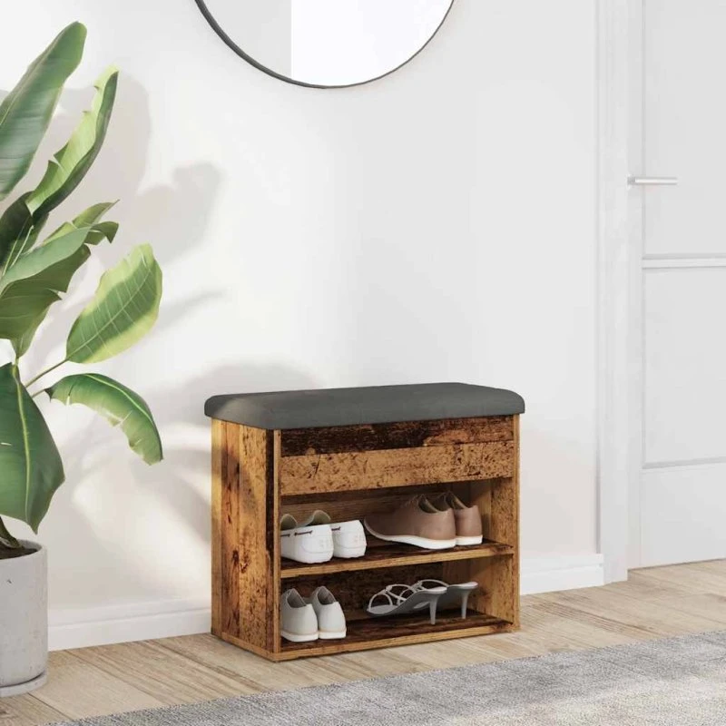 vidaXL Skobænk 62x32x50 cm Konstrueret Træ Antikt Træ