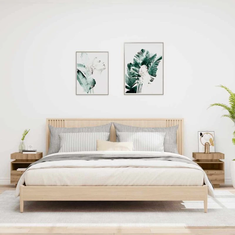 vidaXL Sengeborde 2 stk. med LED-lys 40x39x48,5 cm kunsteg