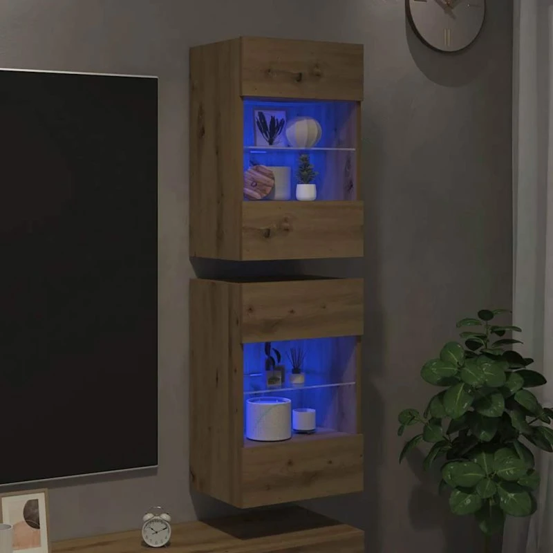vidaXL Væghængt TV-bord 2 stk. med RGB-LED 40x30x60,5 cm