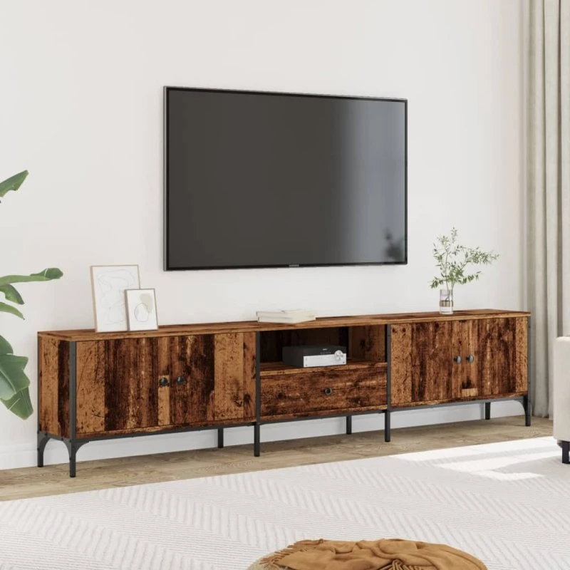 vidaXL Tv-bord med skuffe 200x25x44 cm, konstrueret træ, antikt træ