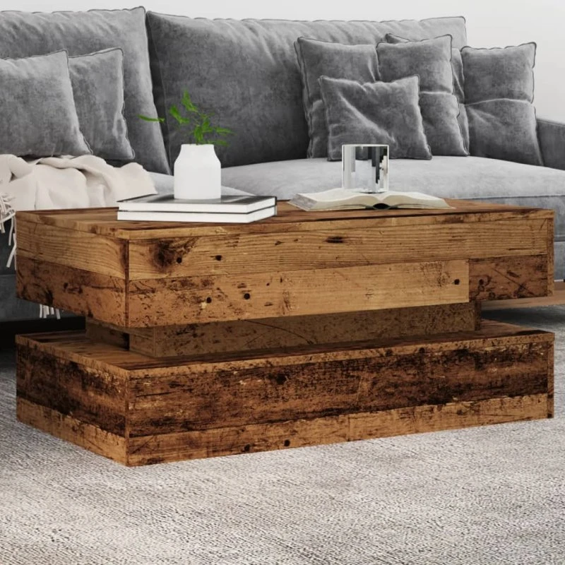 vidaXL sofabord 90x50x40 cm gammelt træ, med LED-lys