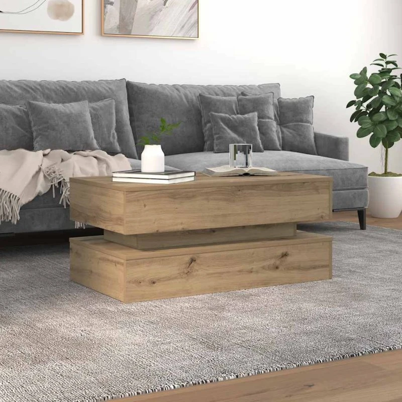 vidaXL Sofabord med LED-lys 90x50x40 cm, kunsteg