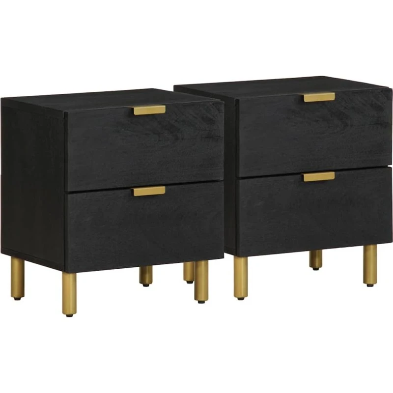 vidaXL Sengeborde 2 stk. 40x33x46 cm massivt mangotræ sort