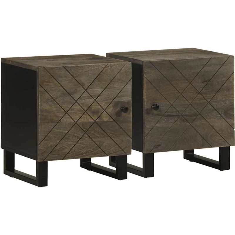 vidaXL Sengeborde 2 stk. 40x33x46 cm massivt mangotræ sort