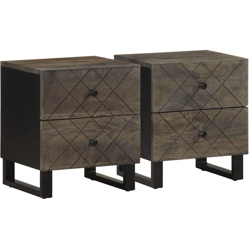 vidaXL Sengeborde 2 stk. 40x33x46 cm i massivt mangotræ, sort