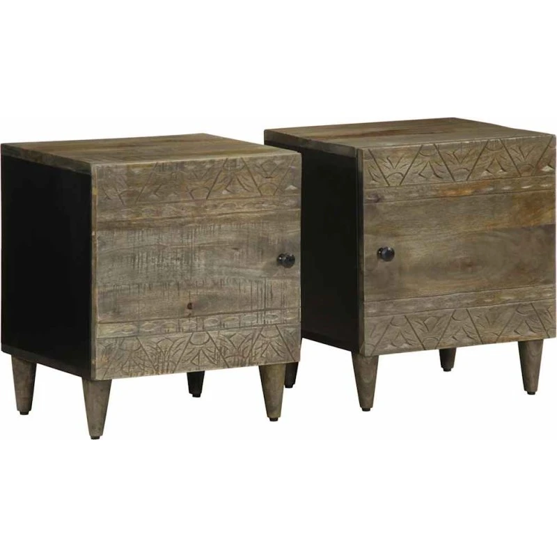vidaXL Sengeborde 2 stk. 40x33x46 cm massivt mangotræ lysegrå