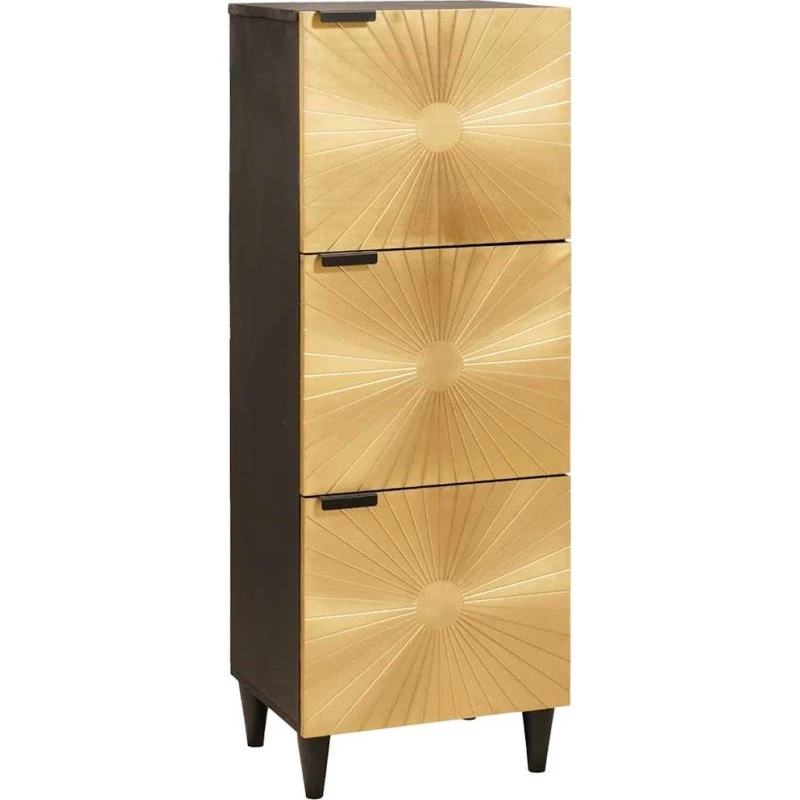 vidaXL Sideskab Sort og Guld 40 x 33,5 x 110 cm Massivt Mangotræ