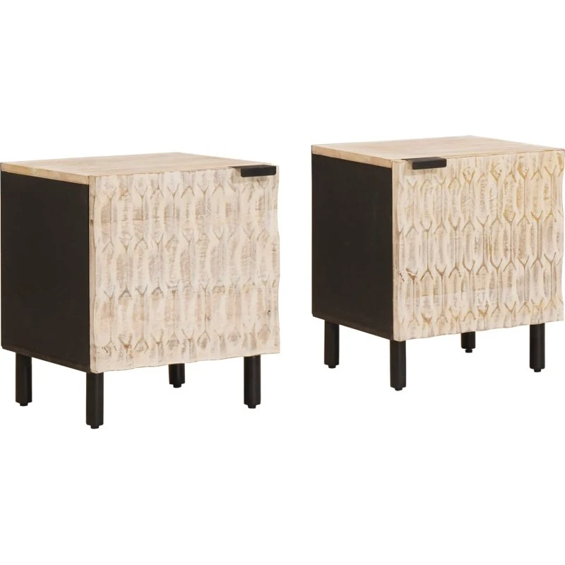 vidaXL Natskab 2 stk Hvid 40 x 33 x 46 cm Massivt mangotræ