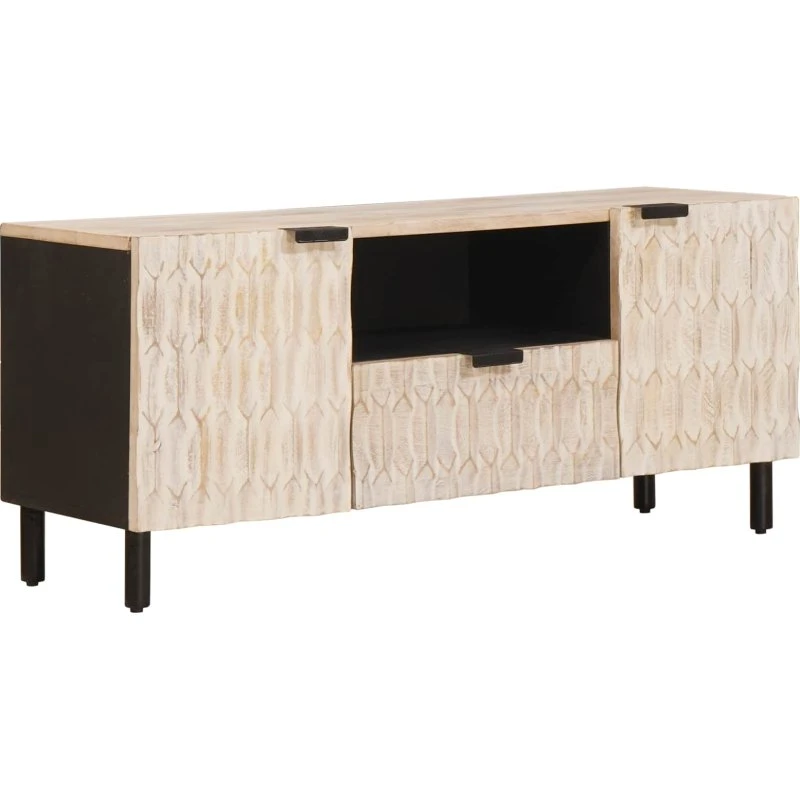 vidaXL TV-skab Hvid Vask Finish 105 x 33 x 46 cm Massivt Mangotræ