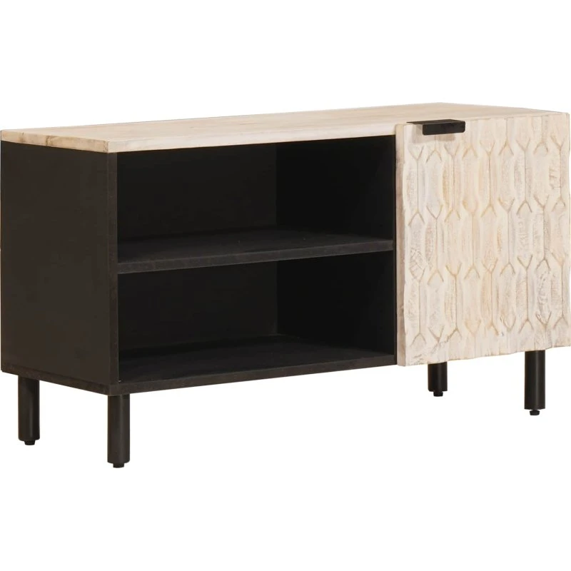 vidaXL TV-skab Hvid Vask Finish 80 x 33 x 46 cm Massivt mangotræ