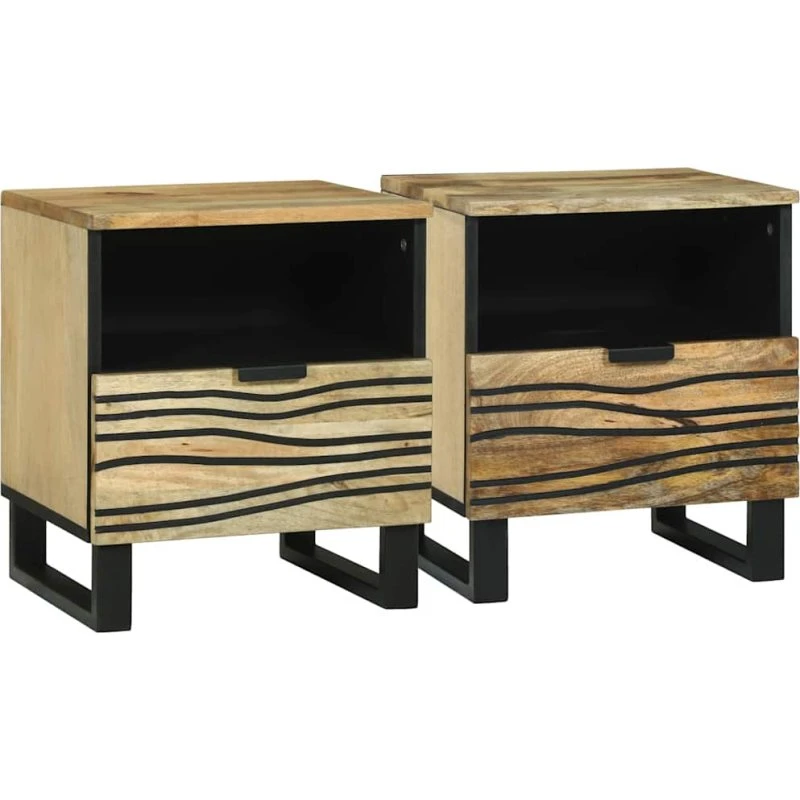 vidaXL Natskab med skuffe 2 stk, Brun, 40 x 33 x 46 cm, massivt akacietræ