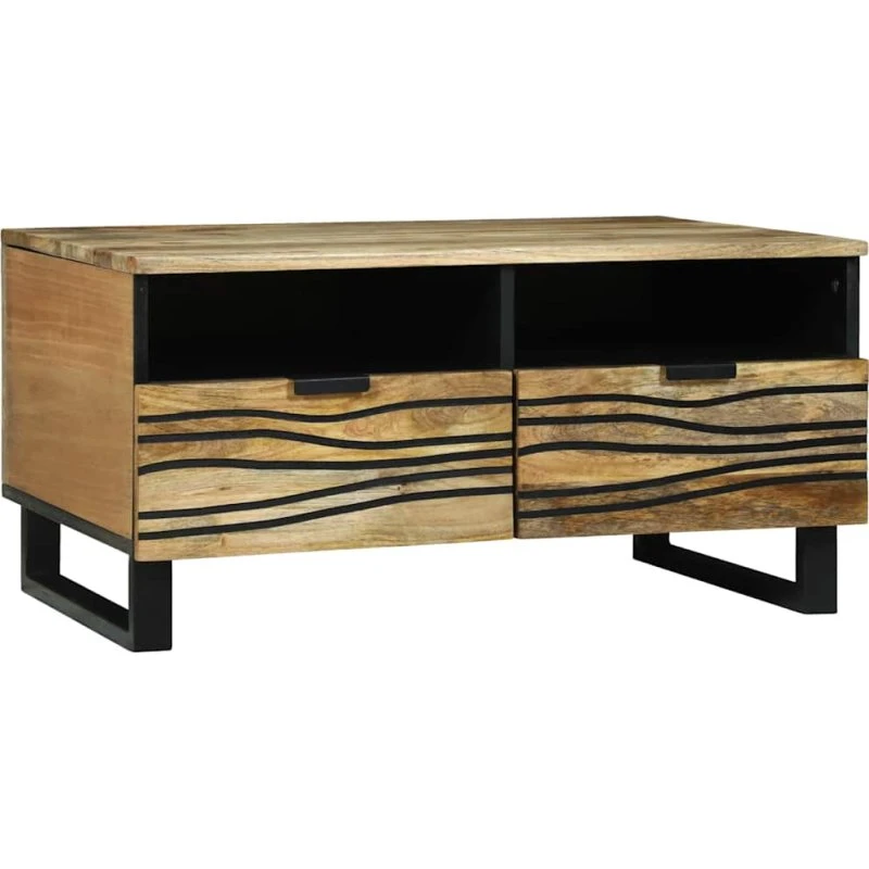 vidaXL Sofabord Brun og Sort 80 x 54 x 40 cm, Massivt Akacietræ med Skuffe