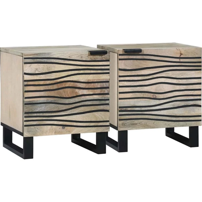 vidaXL Natskab 2 stk Hvid og Sort 40 x 33 x 46 cm Massivt Akacietræ