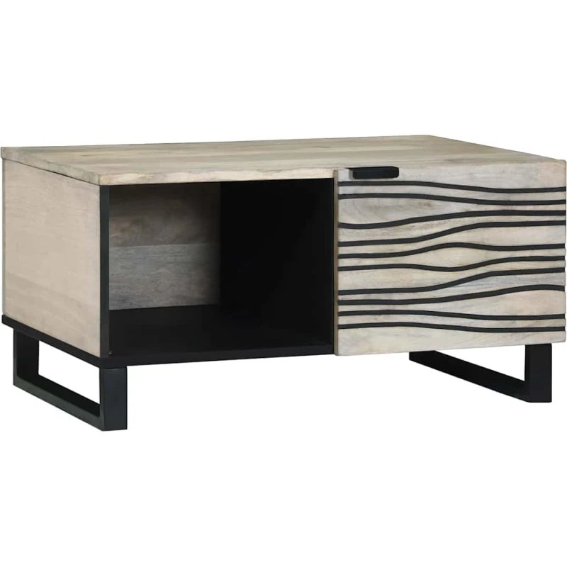 vidaXL Sofabord Beige og Sort 80x50x40 cm i Massivt Akacietræ