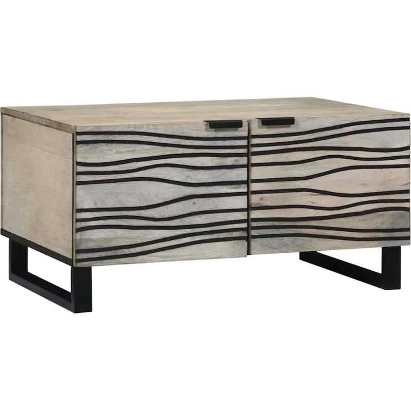 vidaXL Sofabord Beige og Sort 80 x 50 x 40 cm, Massivt Akacietræ