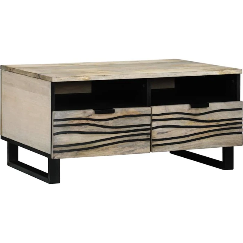 vidaXL Sofabord Beige og Sort 80 x 54 x 40 cm, Massivt Akacietræ