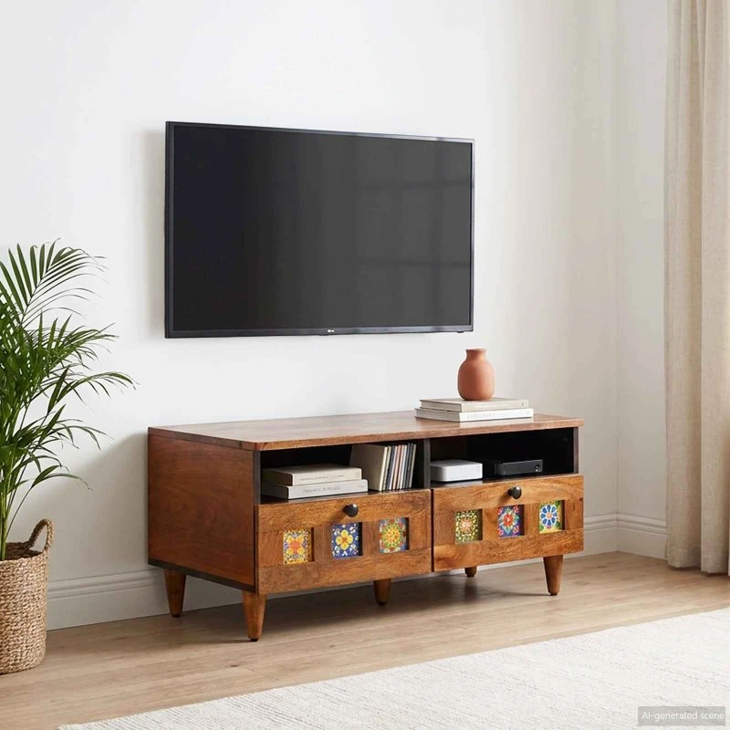 vidaXL TV-skab med skuffe, Valnød, 70 x 33 x 46 cm, massivt mangotræ