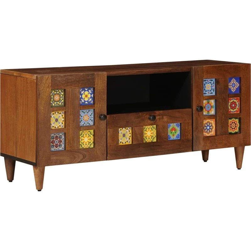 vidaXL TV-skab med skuffe Valnød 105 x 33 x 46 cm, massivt mangotræ