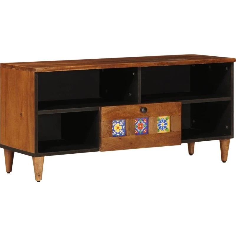 vidaXL TV-skab med skuffe, Valnød, 100 x 33 x 46 cm, massivt mangotræ