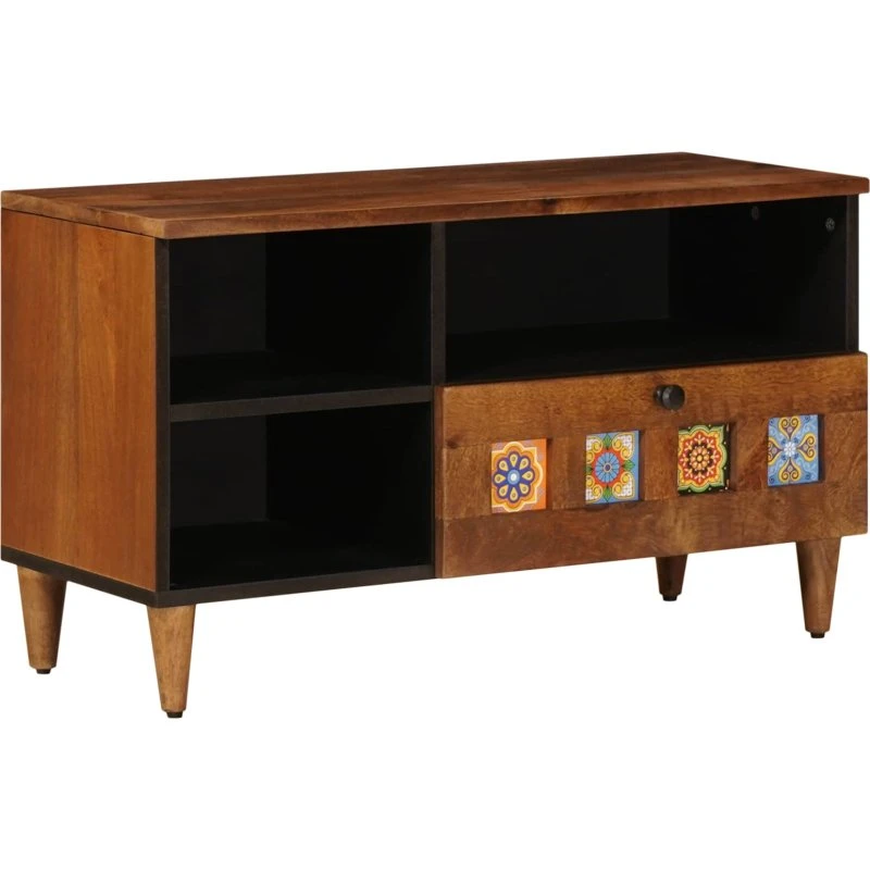 vidaXL TV-skab med skuffe, Valnød, 80 x 33 x 46 cm, massivt mangotræ