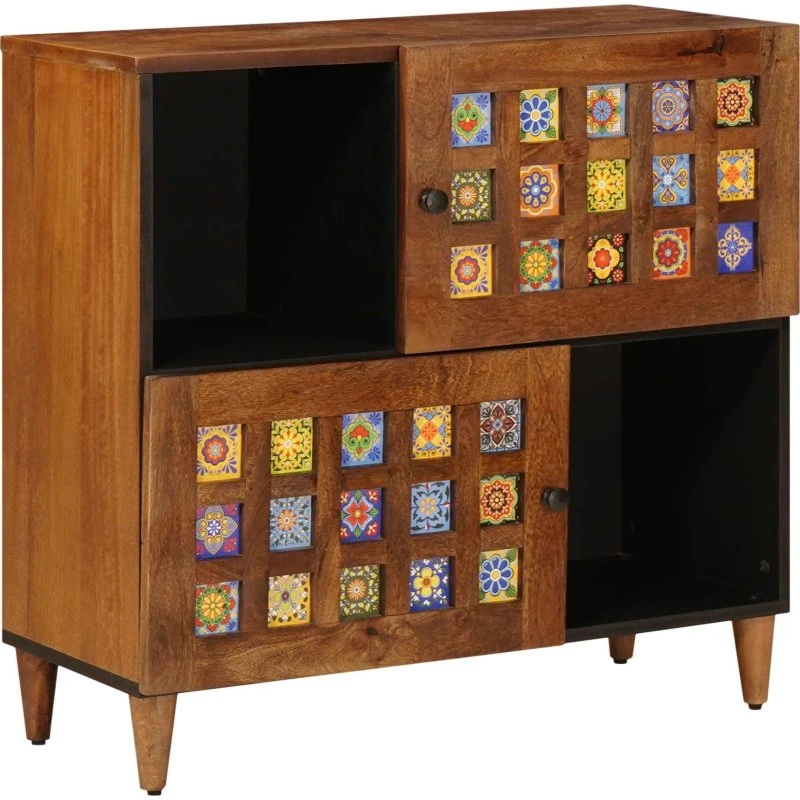 vidaXL Sideboard med dør i Valnød 80 x 33 x 75 cm, massivt mangotræ