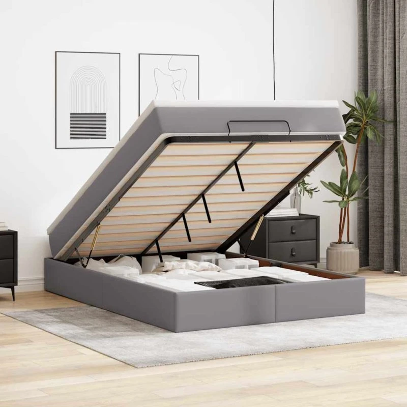 vidaXL Osmannisk Sengeramme med Madras 140x190 cm Grå Kunstlæder