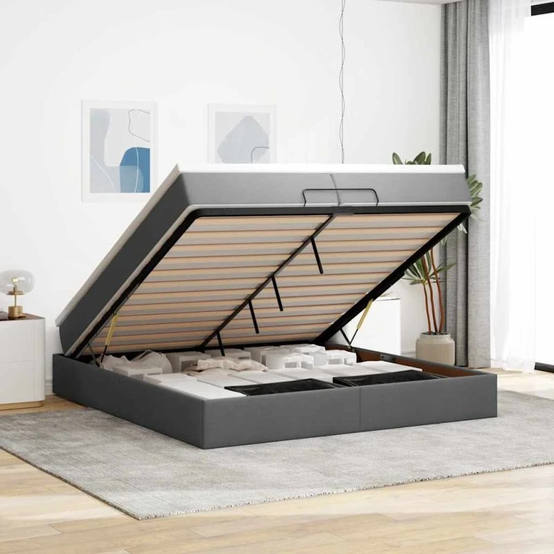 vidaXL Osmannisk Sengeramme med Madras 200x200 cm Mørkegrå