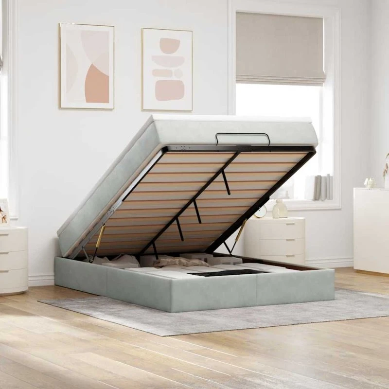 vidaXL Ottomansk sengeramme 140x190 cm lysegrå fløjl med pocketfjedre